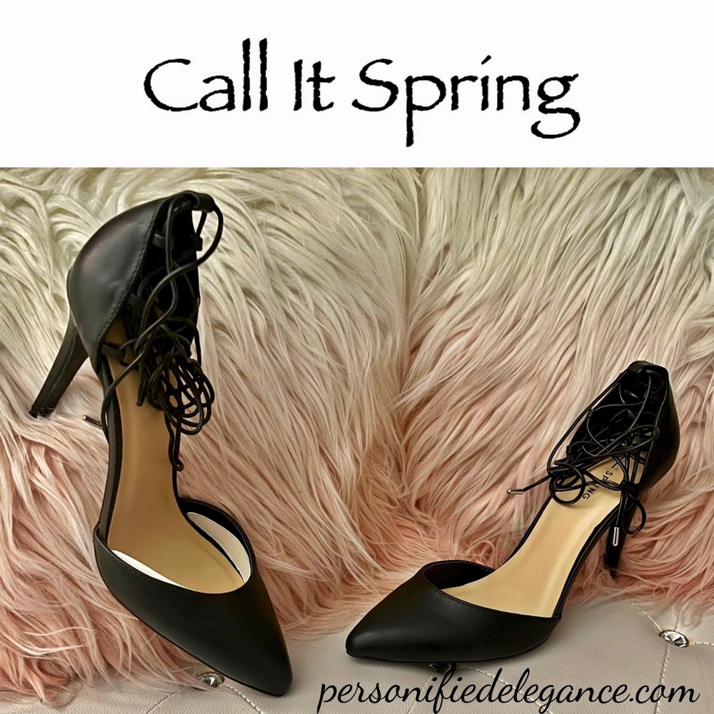 Call It Spring Nydawen Black Ankle Tie Faux Leather Pumps Size 10M